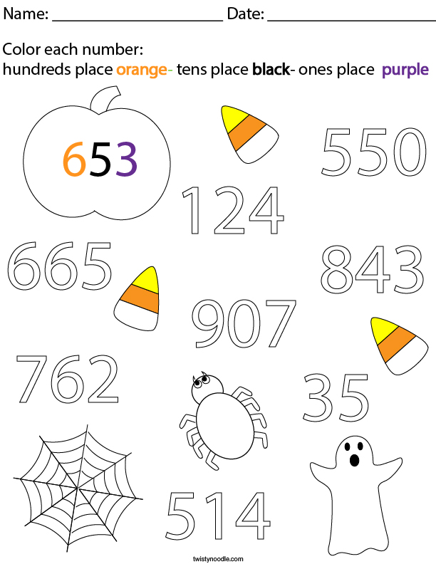 Halloween Place Value Math Worksheet - Twisty Noodle
